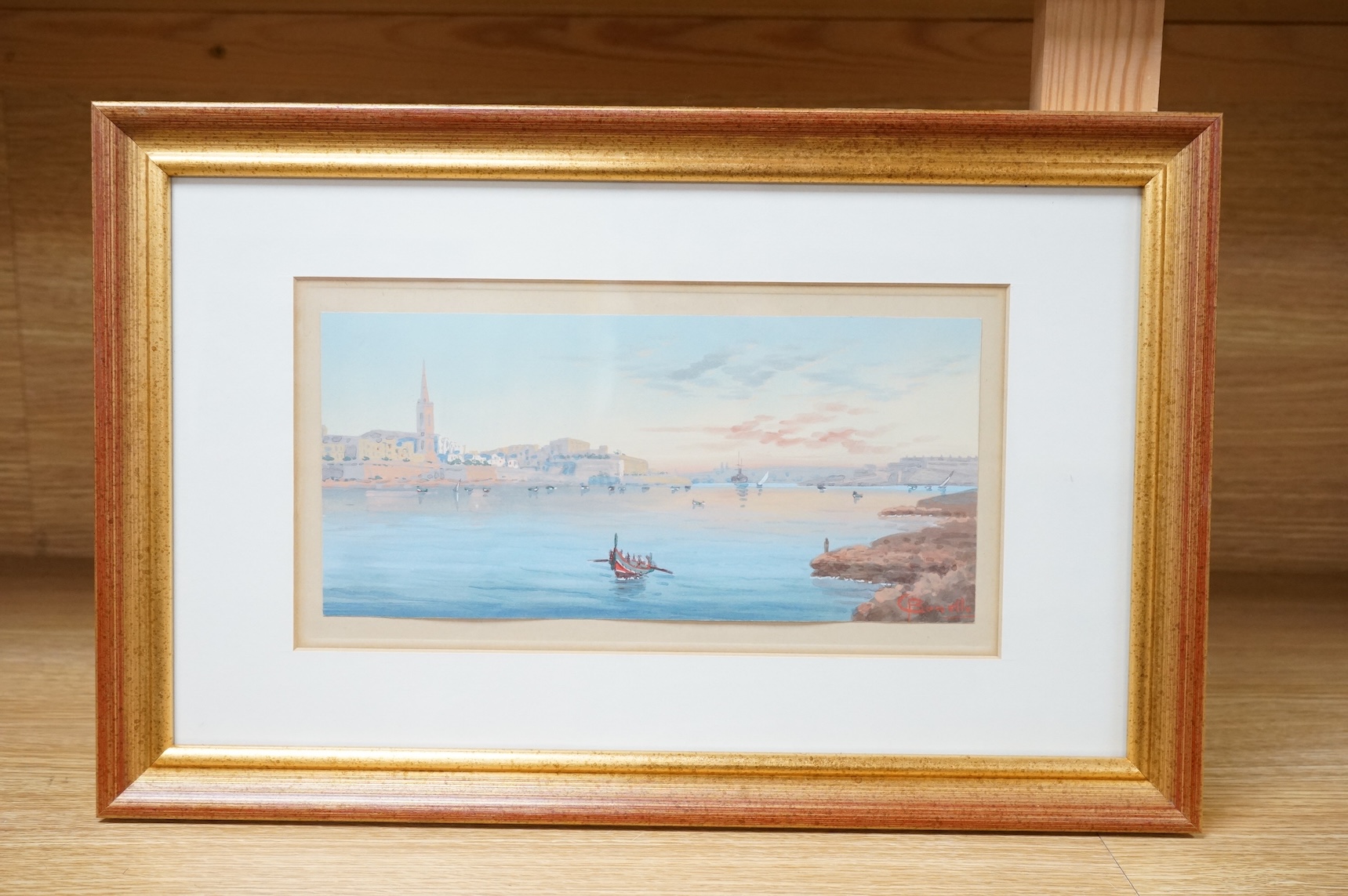 Joseph Bonello, Harbour scenes, Malta, signed, pair of watercolour and gouaches, 11 x 25cm